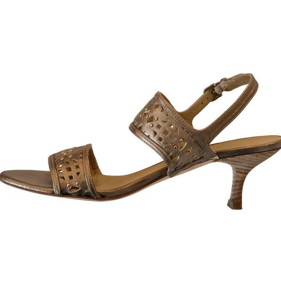 Stuart Weitzman Womens Metallic Leather Kitten Heel Sandal 8.5 - Picture 3 of 11